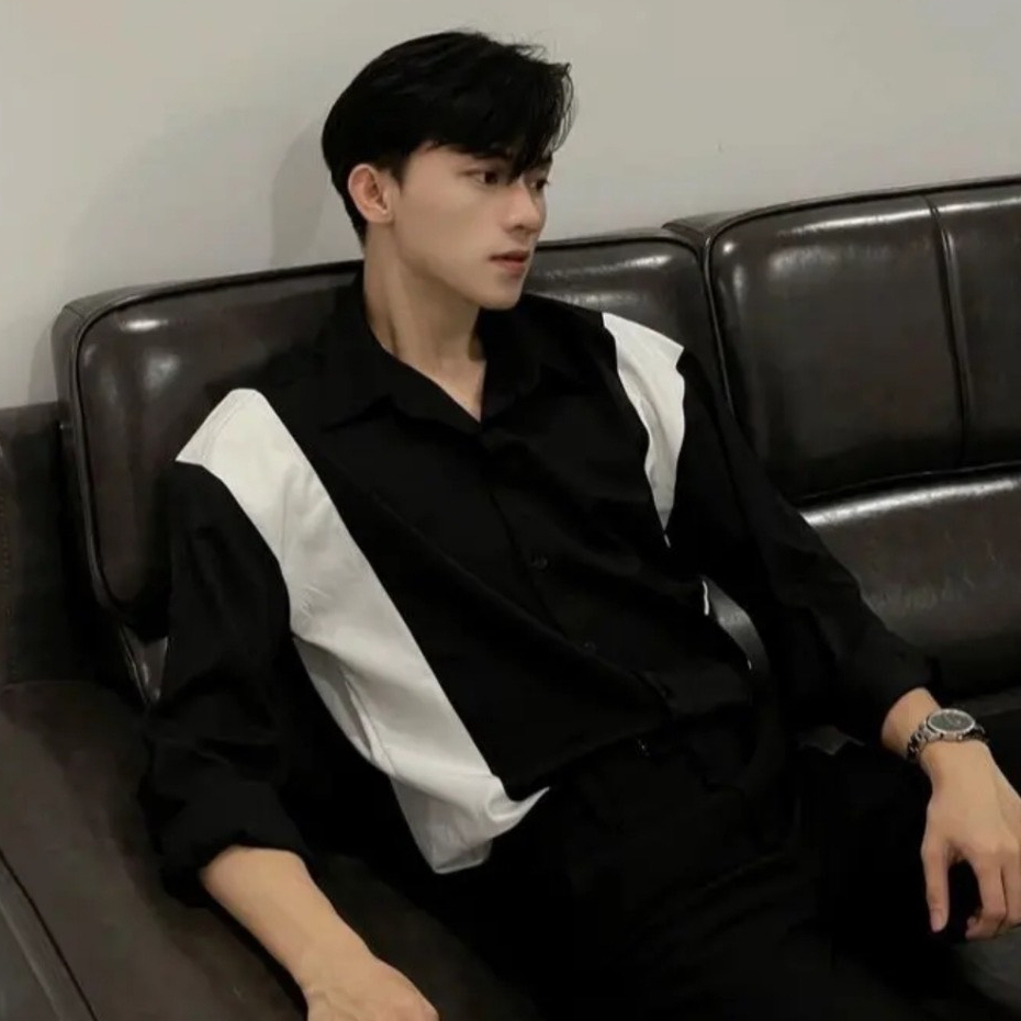 Áo Sơ Mi Nam Dài Tay Phối Màu Trắng Đen Vải Mịn Thoáng Mát Đẹp Form Hàn Quốc