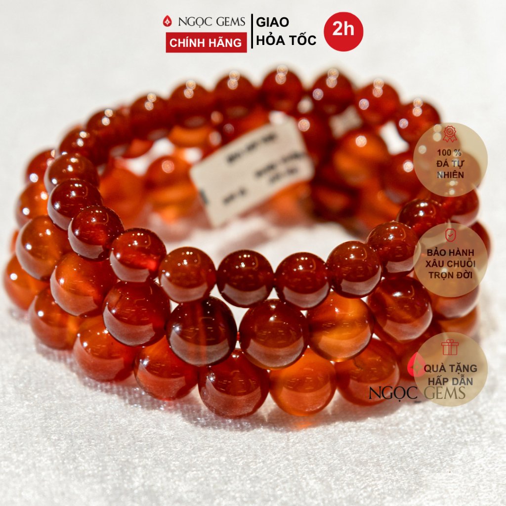 Vòng tay Agate đỏ (Mã Não) - phù hợp cho người mệnh hỏa và thổ - Ngọc Gems