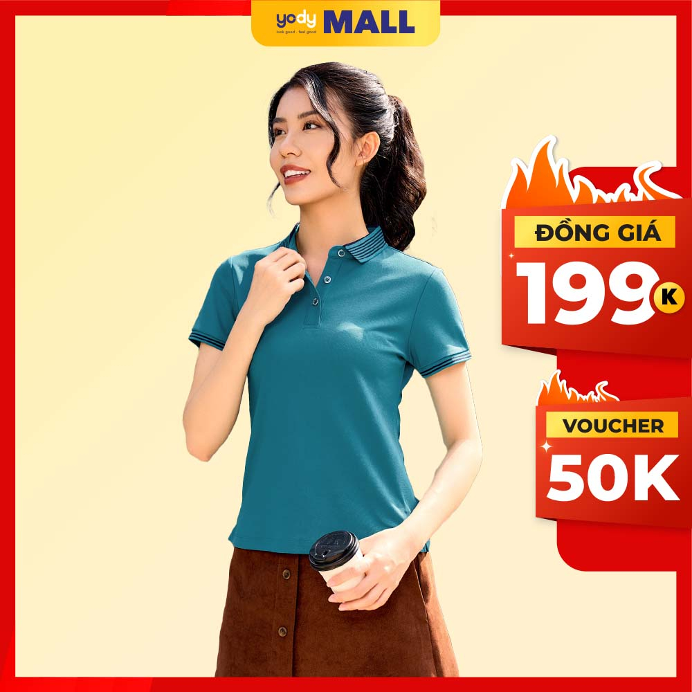 Áo polo nữ YODY vải cafe bo kẻ to nhanh khô thoáng mát thời trang nam công sở APN5416