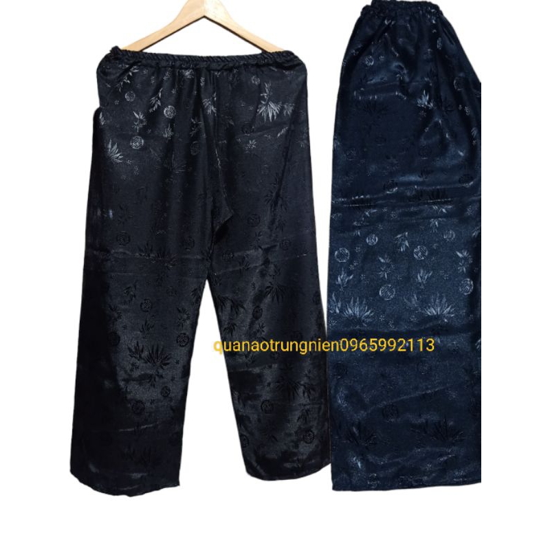Quần gấm hoa ống rộng bà già