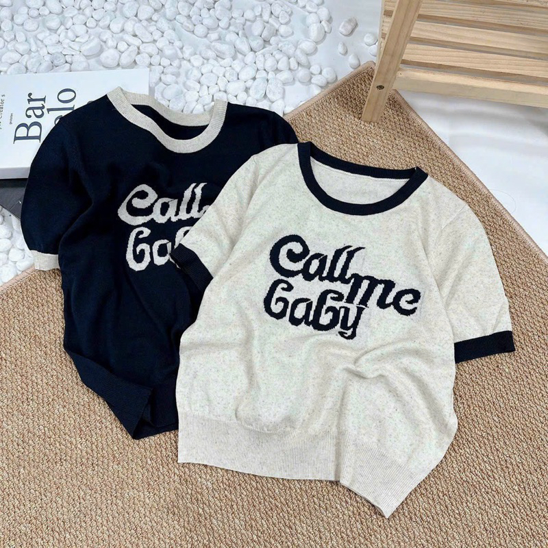 Áo len cổ tròn mongtoghi chữ callme baby hàng xuất dư