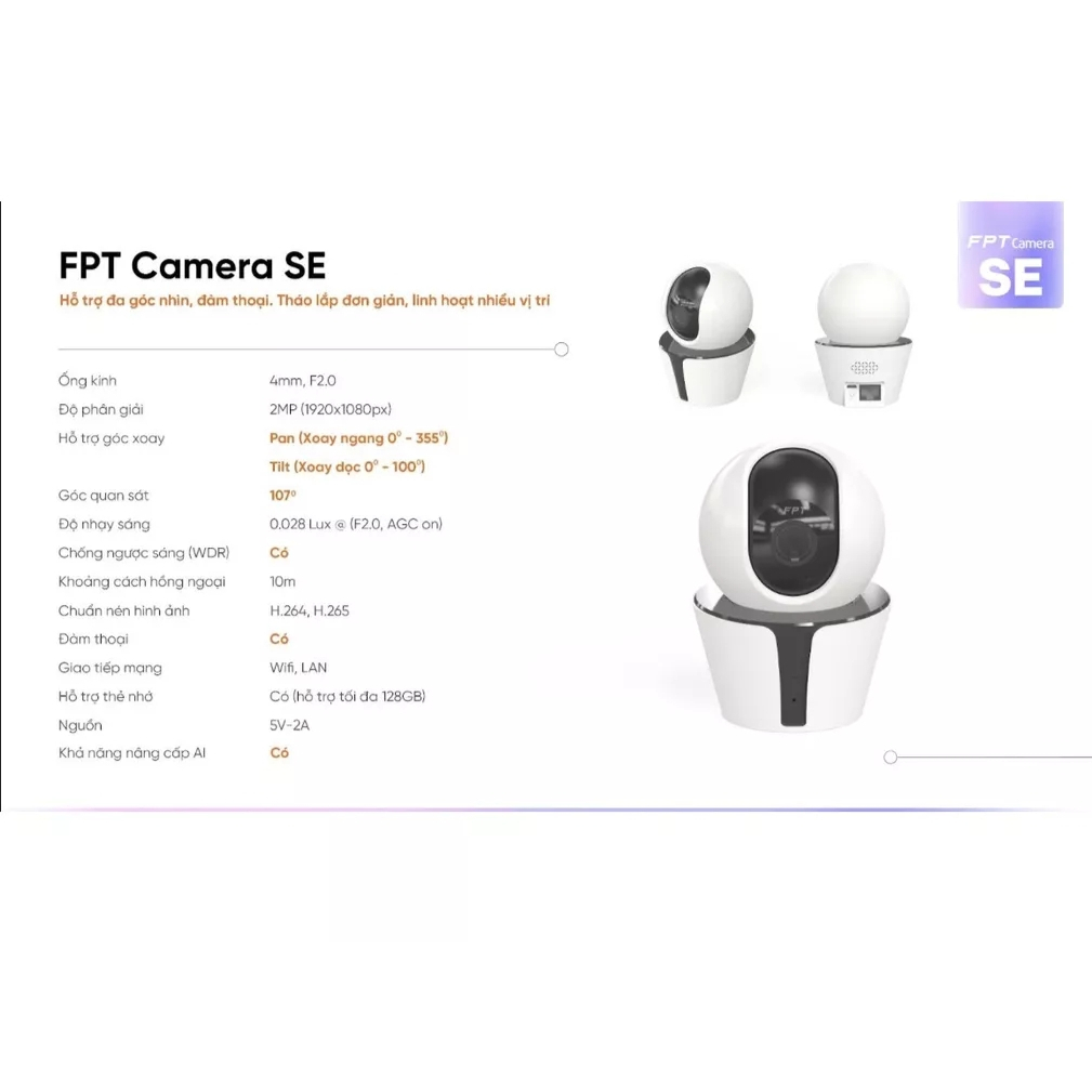 FPT CAMERA SE MỚI - CHÍNH HÃNG FPT - TẶNG KÈM THẺ 32GB