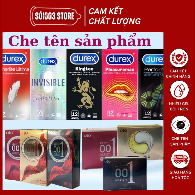Bao cao su Durex Performa, Fertherlite, Pleasuremax, Ultima, Kingtex, Invisible, Bcs OLO tuỳ chọn