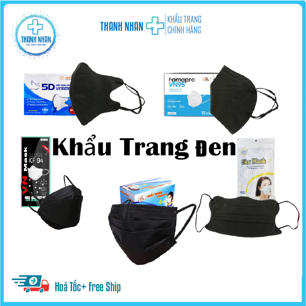 Khẩu trang Đen,kf94 đen,5d đen,vn95 đen