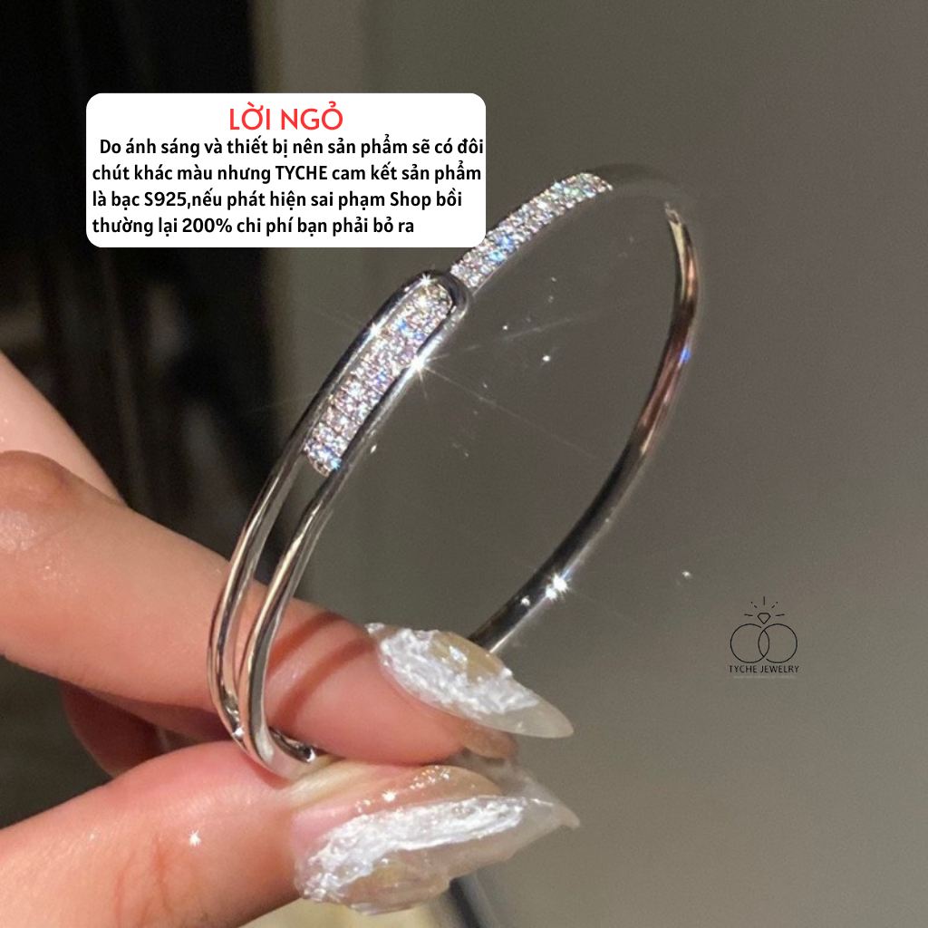 Vòng tay bạc nữ Tyche Girl over size kiểu dáng Hàn Quốc phong cách trẻ trung phù hợp đeo đi học, đi chơi TYCHE JEWELRY