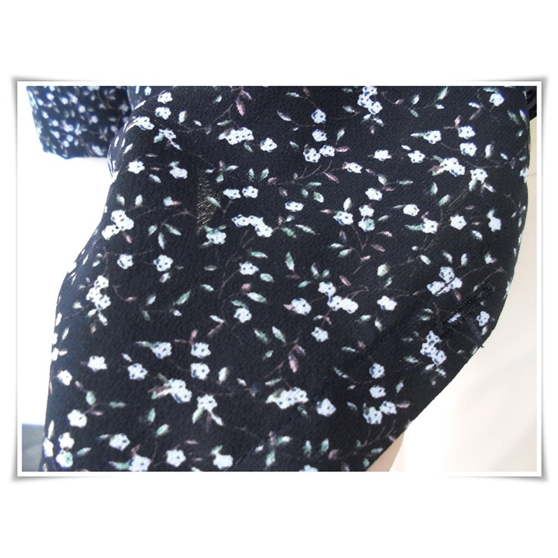 Áo somi nữ, tay dài, lụa Nhật nền đen hoa nhí trắng