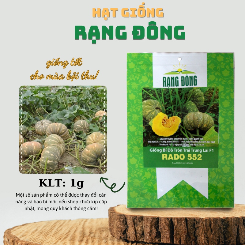 Hạt giống Bí Đỏ Tròn Trái Trung trái to 1.5-1.8 kg, trồng quanh năm (gói 1 gr) - Hạt giống Rạng Đông
