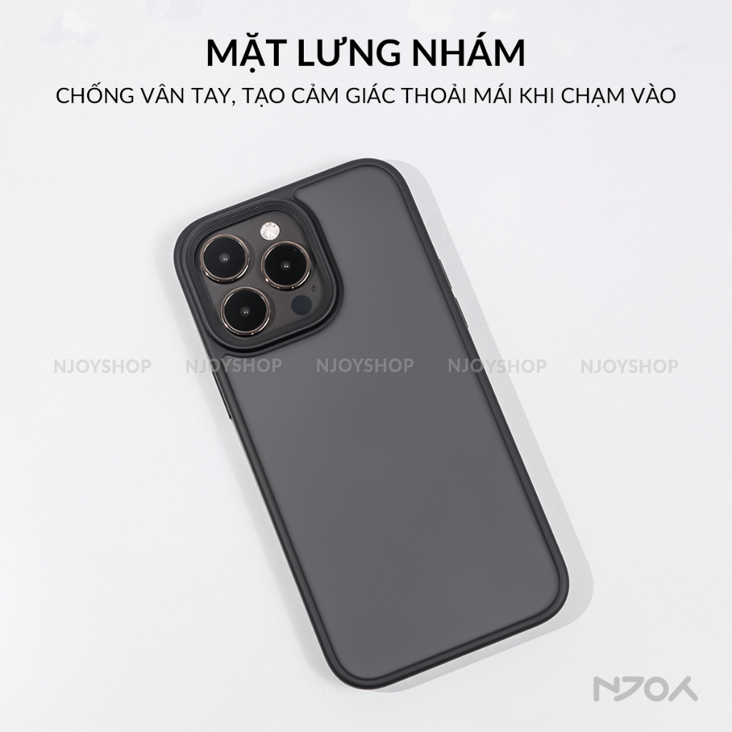 Ốp Lưng Nhám Chống Vân Tay Nút Bấm Kim Loại Viền Màu Cho Điện Thoại iPhone 15 14 13 12 11 Pro Max Likgus Njoyshop