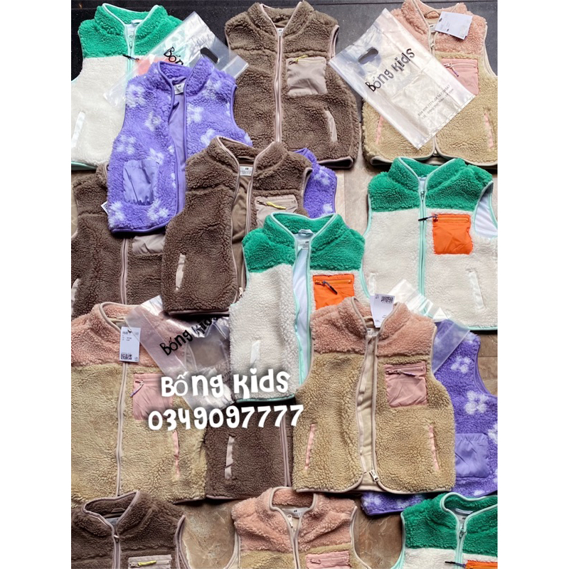 Áo Gile Bé Trai & Bé Gái Lông Cừu Phối Màu Túi Phao HaM