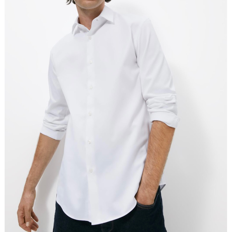 Áo sơ mi trắng dài tay Zara authentic TEXTURED NON-IRON size S
