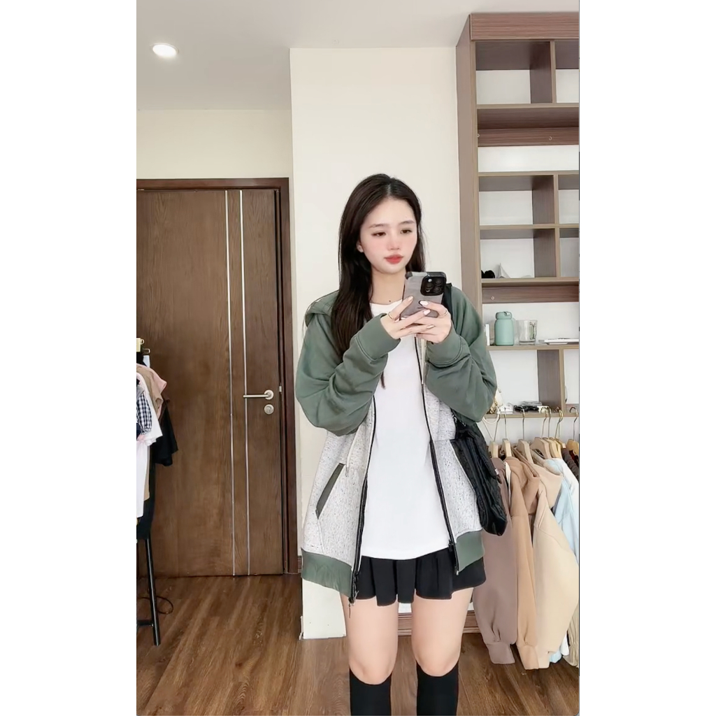 Áo khoác raglan nỉ xám phối tay rêu peonyb unisex - Khoát jacket form rộng tay bồng bánh bèo hotgirl cá tính đường phố