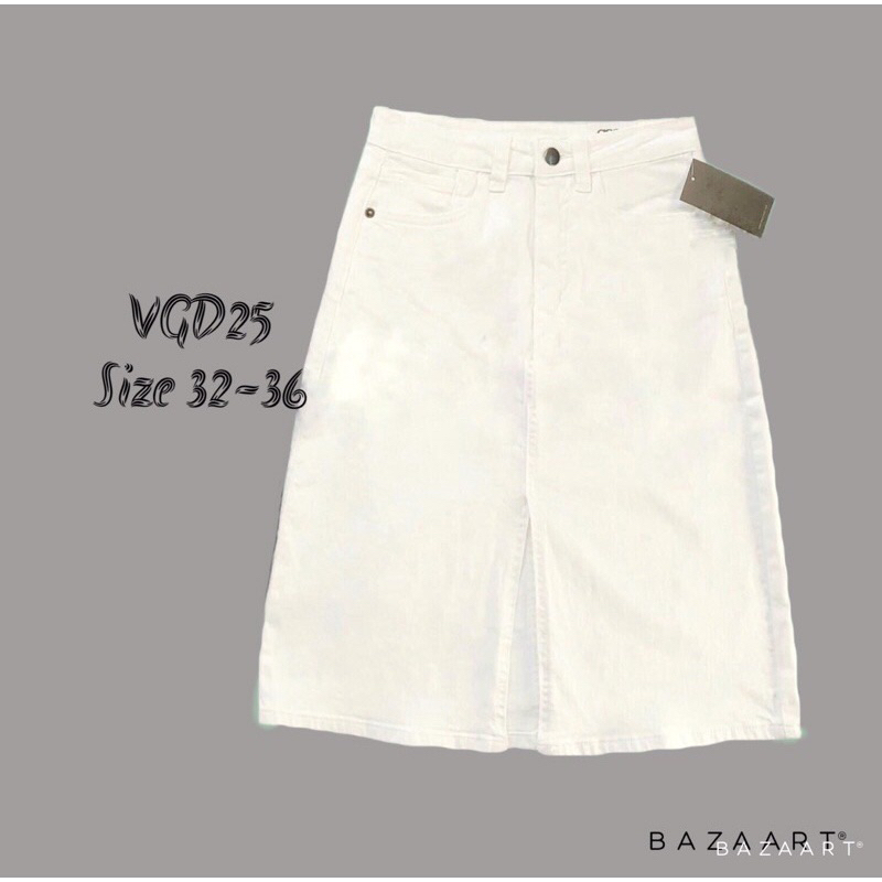 Chân váy jean trắng form A nhẹ size 32-36
