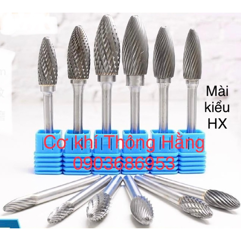 Đầu mài hợp kim hình quả nhót, kiểu HX06-HX16. Mài đa vật liệu