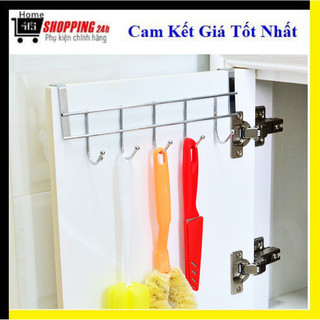 Thanh inox 5 móc treo đồ gắn cửa tủ nhà bếp, thanh 5 móc treo đồ đa năng treo sau cánh cửa tiết kiệm diện tích