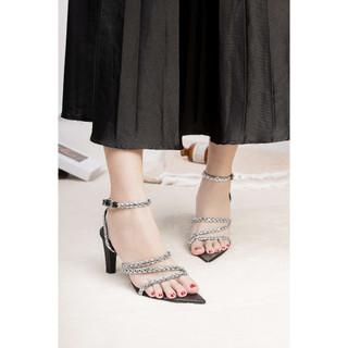 Giày Sandal Nữ 8cm Kiểu Quai Đính Đá Pixie E168