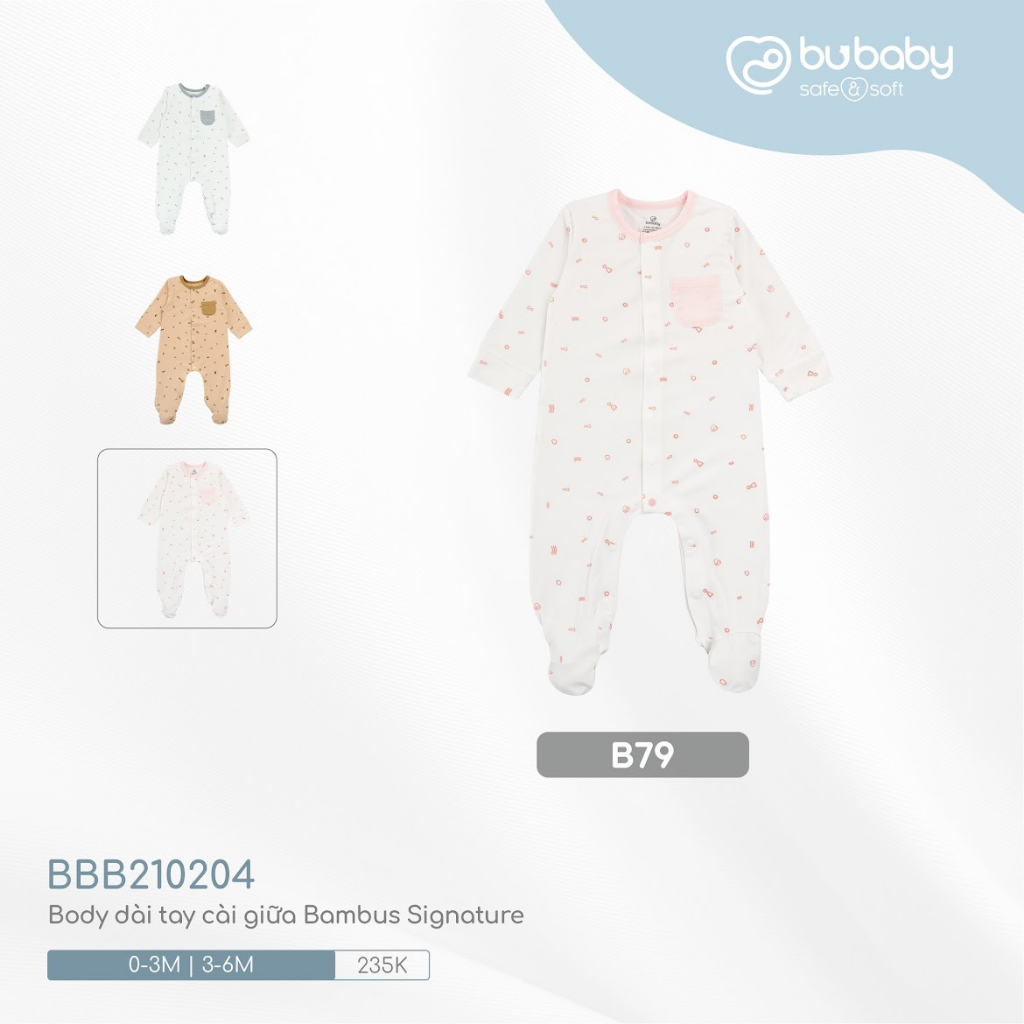 Bu baby - Bộ body dài tay cài giữa Bambus Signature BBB210204 - Liền Tất