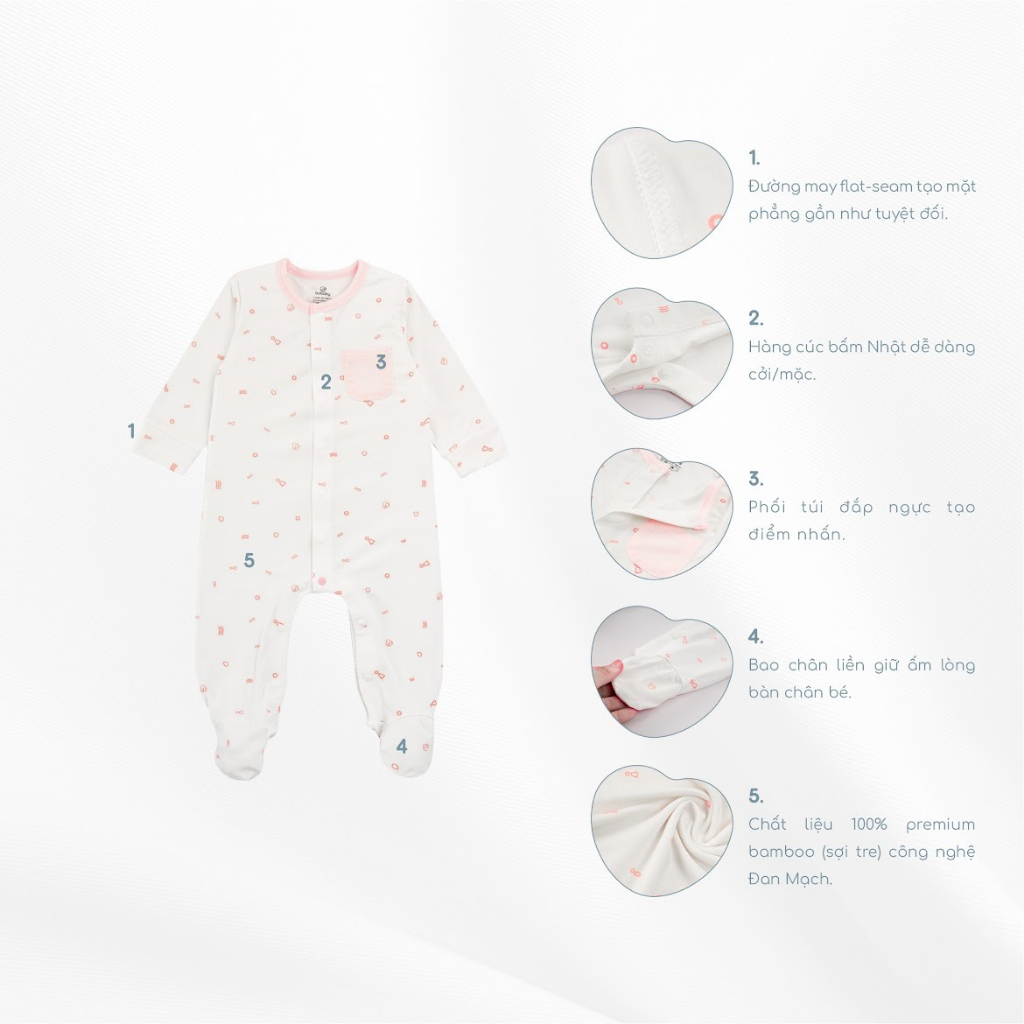 Bu baby - Bộ body dài tay cài giữa Bambus Signature BBB210204 - Liền Tất