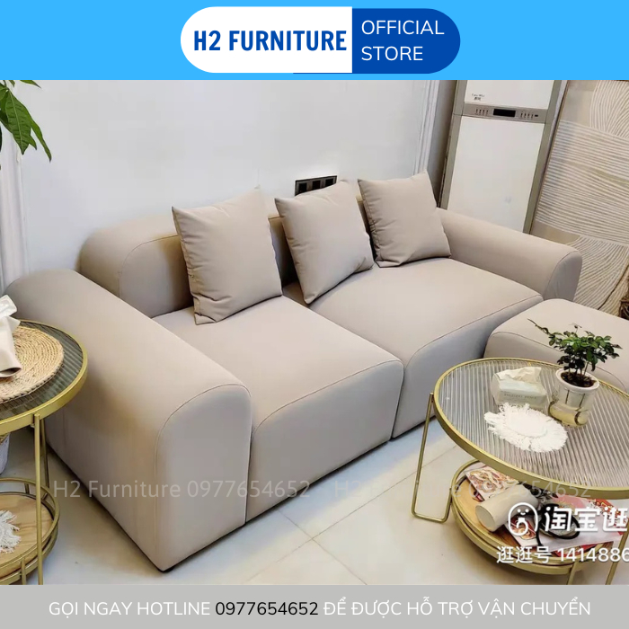 Ghế Sofa Nỉ Mịn Cao Cấp Đối Xứng H2 Furniture H20N7 Đệm Lò Xo Êm Ái Đàn Hồi Sofa cho phòng khách spa