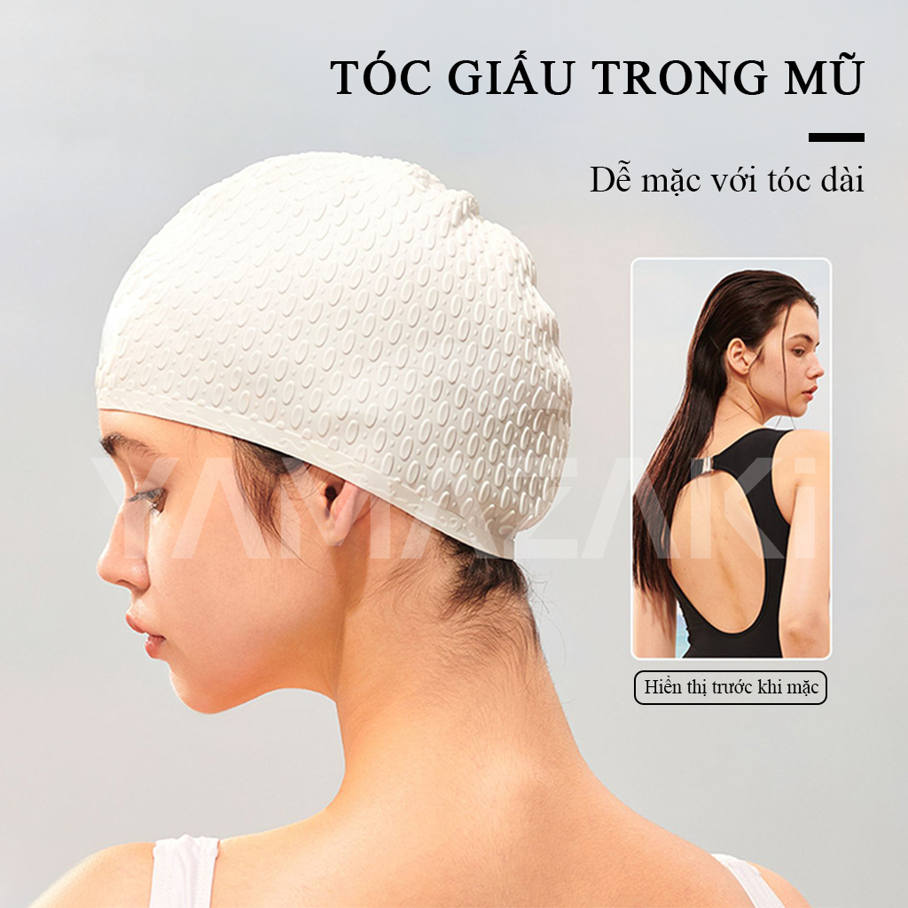 YAMAZAKI Mũ bơi người lớn 4 màu 100% mũ bơi chống nước ngăn ướt tóc trùm được búi tóc dài mũ bơi silicon