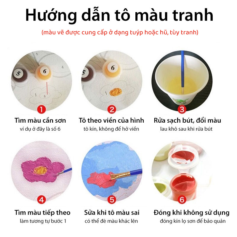 Tranh tô màu theo số hóa, tranh vẽ theo số mini nhỏ KÈM KHUNG 20x20 - tranh sơn dầu số hoá