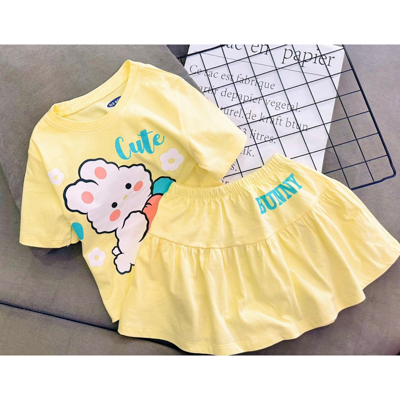 Sét váy cotton xuất mềm mịn có chip cho bé gái từ 12-30kg YR0076