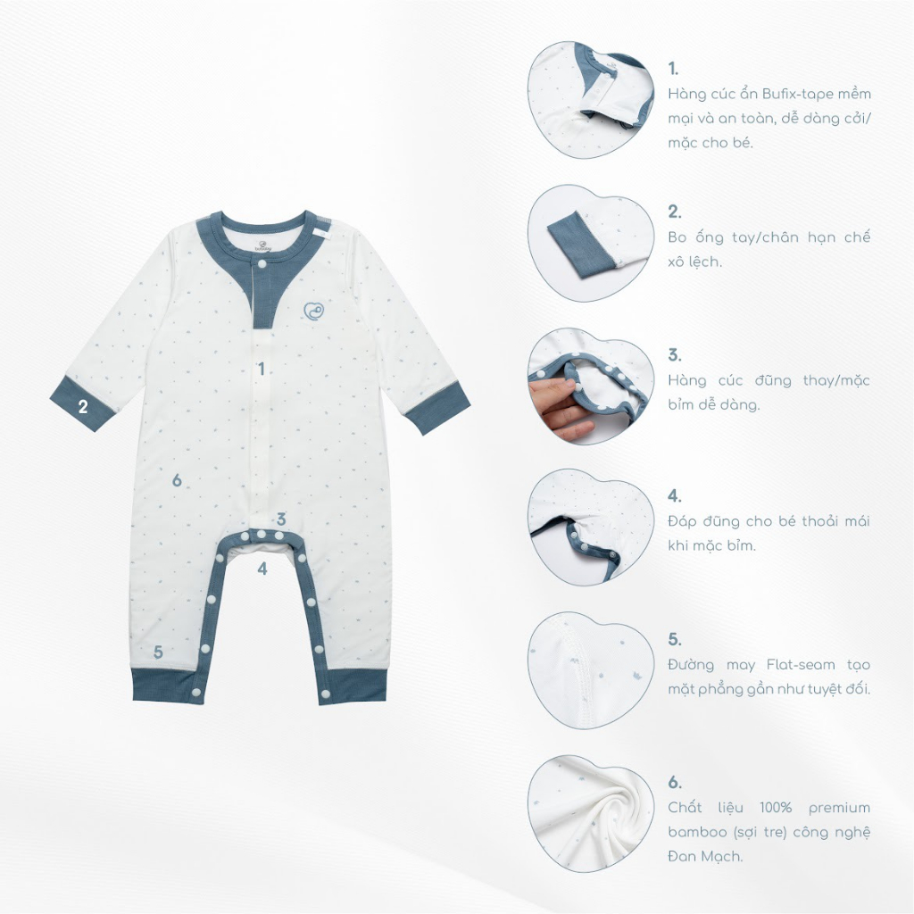 Bu baby - Bộ body dài tay cài giữa Bambus Glory BBB210203