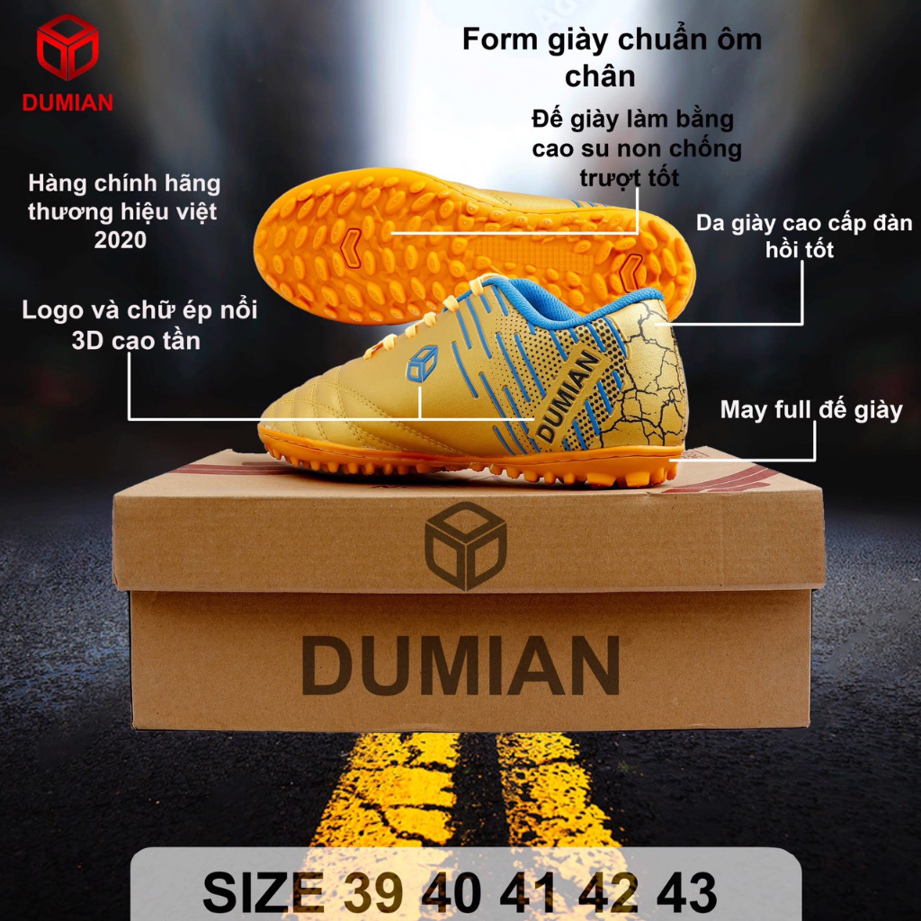 Giày đá bóng Dumian sân cỏ nhân tạo cao cấp hàng VN chất lượng cao may sẵn đế