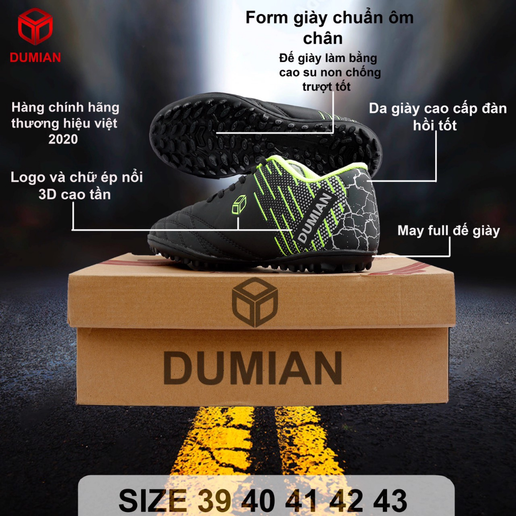 Giày đá bóng Dumian sân cỏ nhân tạo cao cấp hàng VN chất lượng cao may sẵn đế