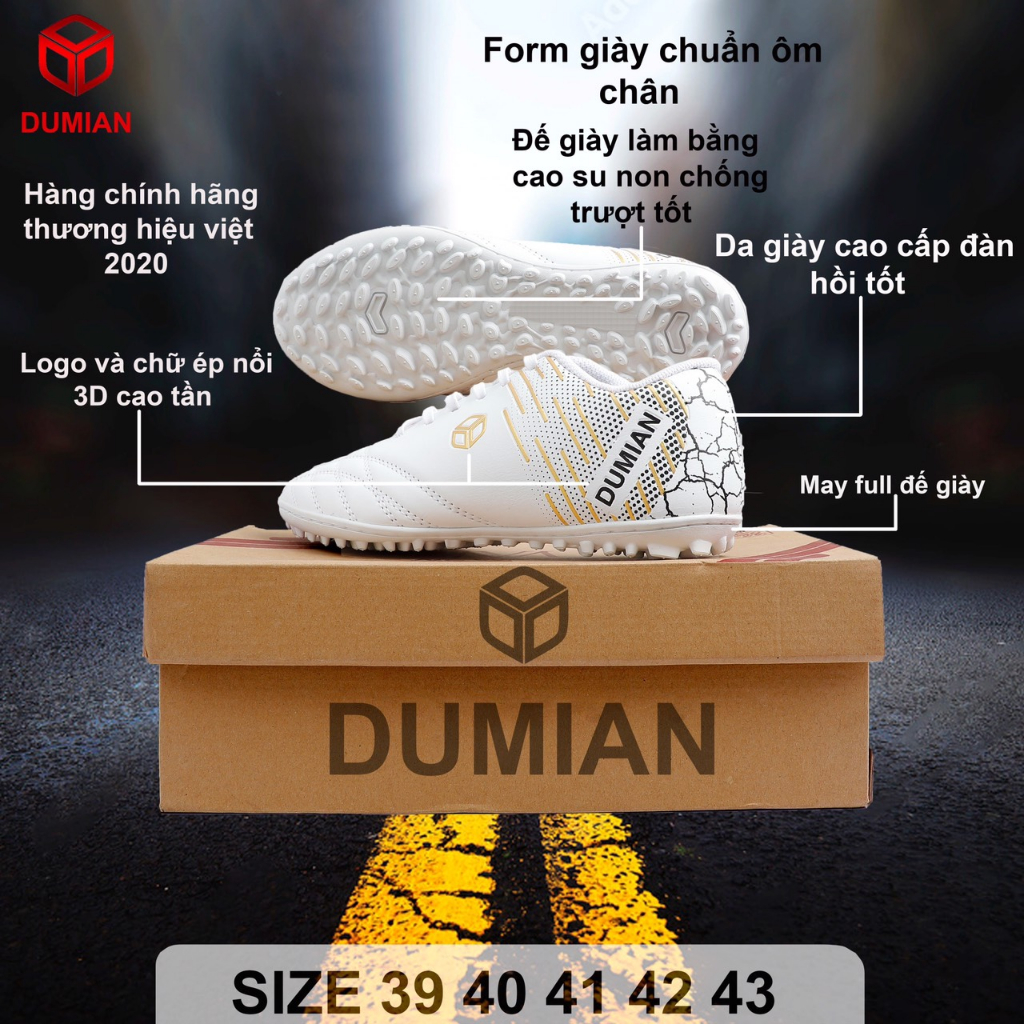Giày đá bóng Dumian sân cỏ nhân tạo cao cấp hàng VN chất lượng cao may sẵn đế