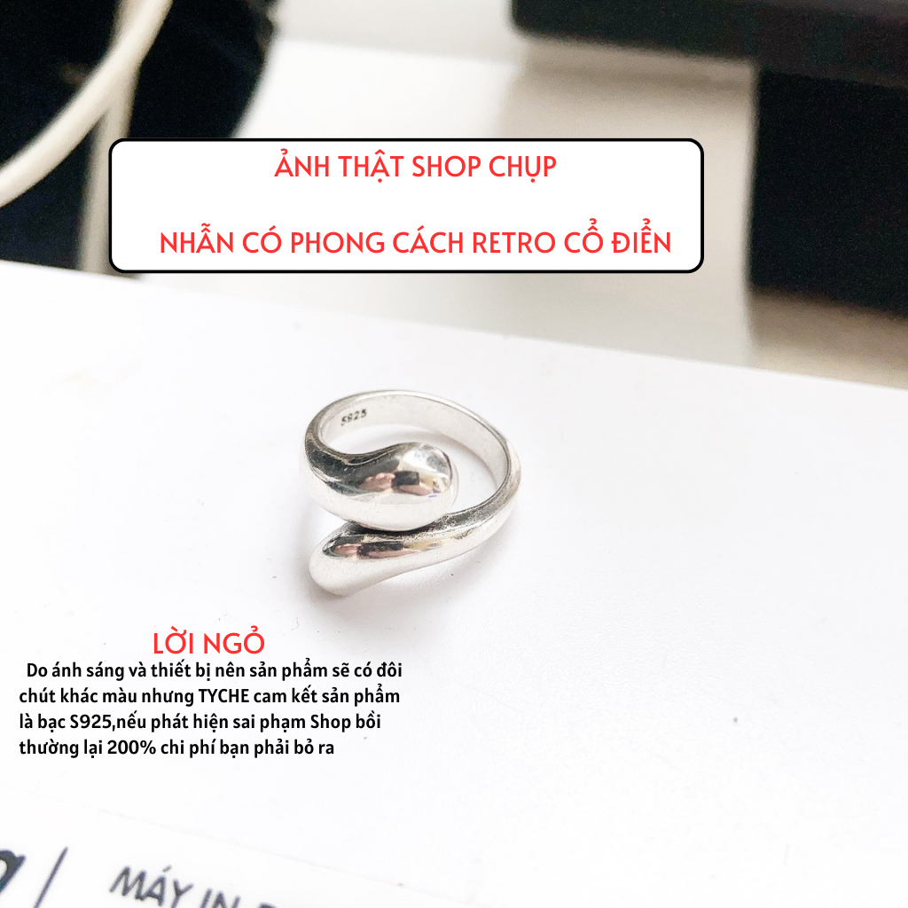 Nhẫn mạ bạc 925 Tyche Wave thiết kế đơn giản oversize, phong cách Ritro thủ công dành cho cả nam và nữ TYCHE JEWELRY