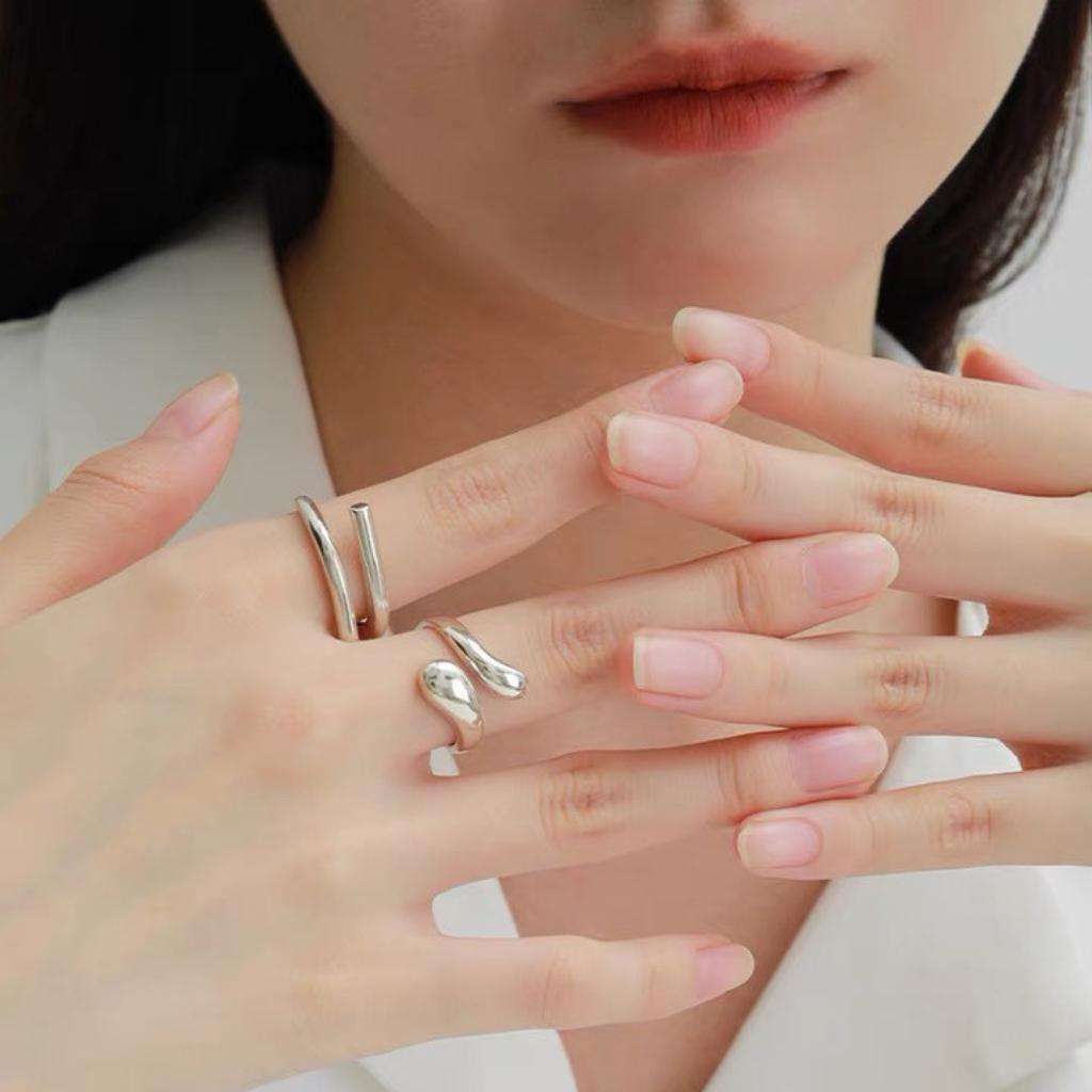 Nhẫn mạ bạc 925 Tyche Wave thiết kế đơn giản oversize, phong cách Ritro thủ công dành cho cả nam và nữ TYCHE JEWELRY
