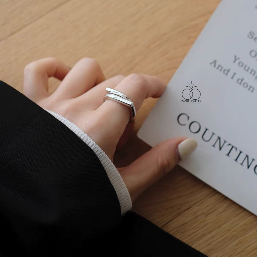 Nhẫn bạc Tyche Lock thiết kế đơn giản, phong cách Ritro thủ công dành cho cả nam và nữ TYCHE JEWELRY