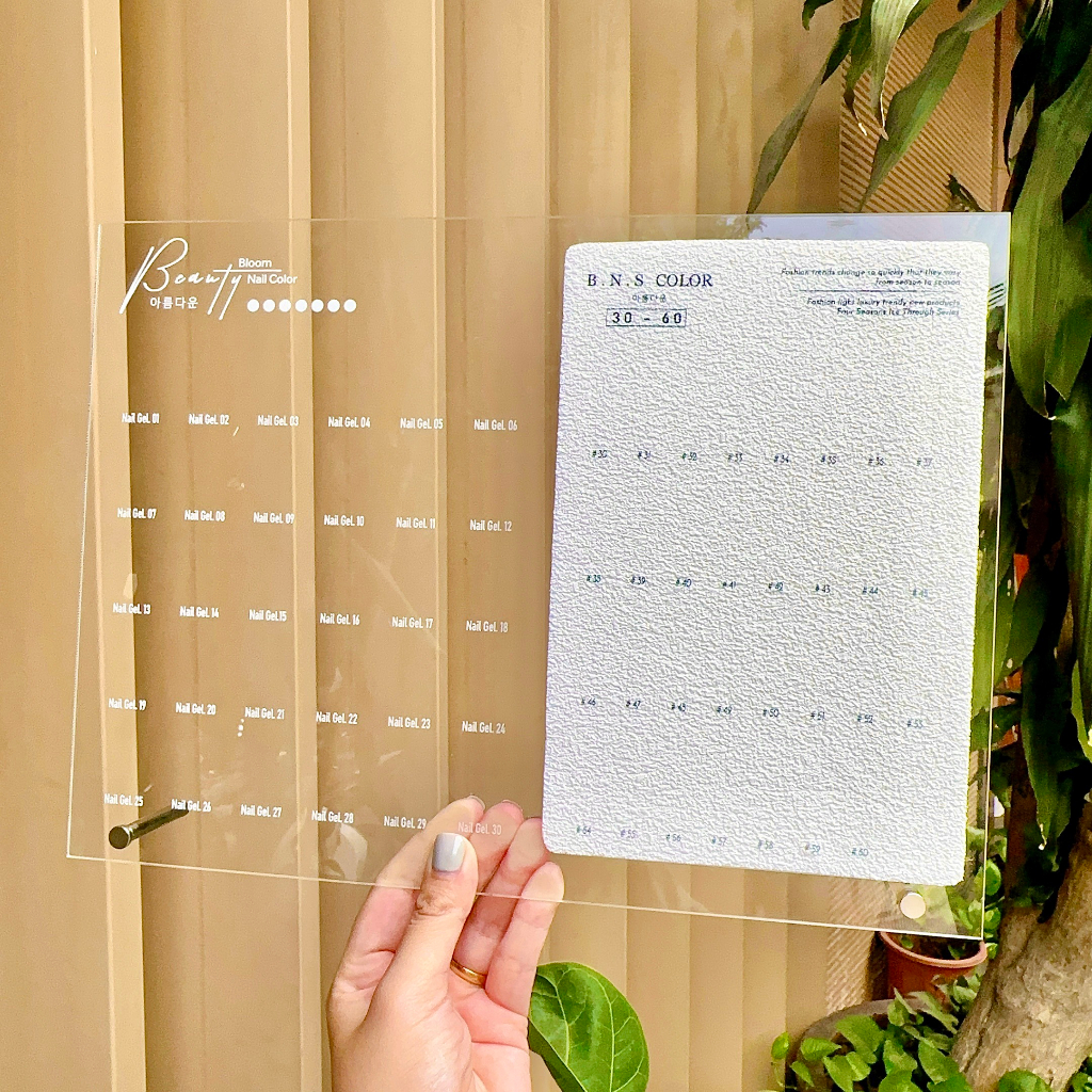 Bảng trưng bày móng mẫu, bảng mica 60 màu, tặng kèm móng