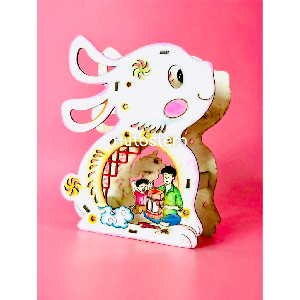 Đèn Lồng Trung Thu Bằng Gỗ, DIY, Tự Trang Trí Đầy Màu Sắc Dành Cho Bé, Tặng Kèm Màu, Cọ