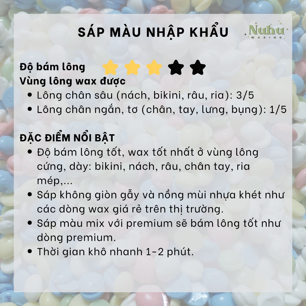 Sáp wax nóng Nhập khẩu BÁM LÔNG kể cả lông cứng, ngắn, mix wax Trong Siêu Thơm, Siêu Bám, tặng que gỗ