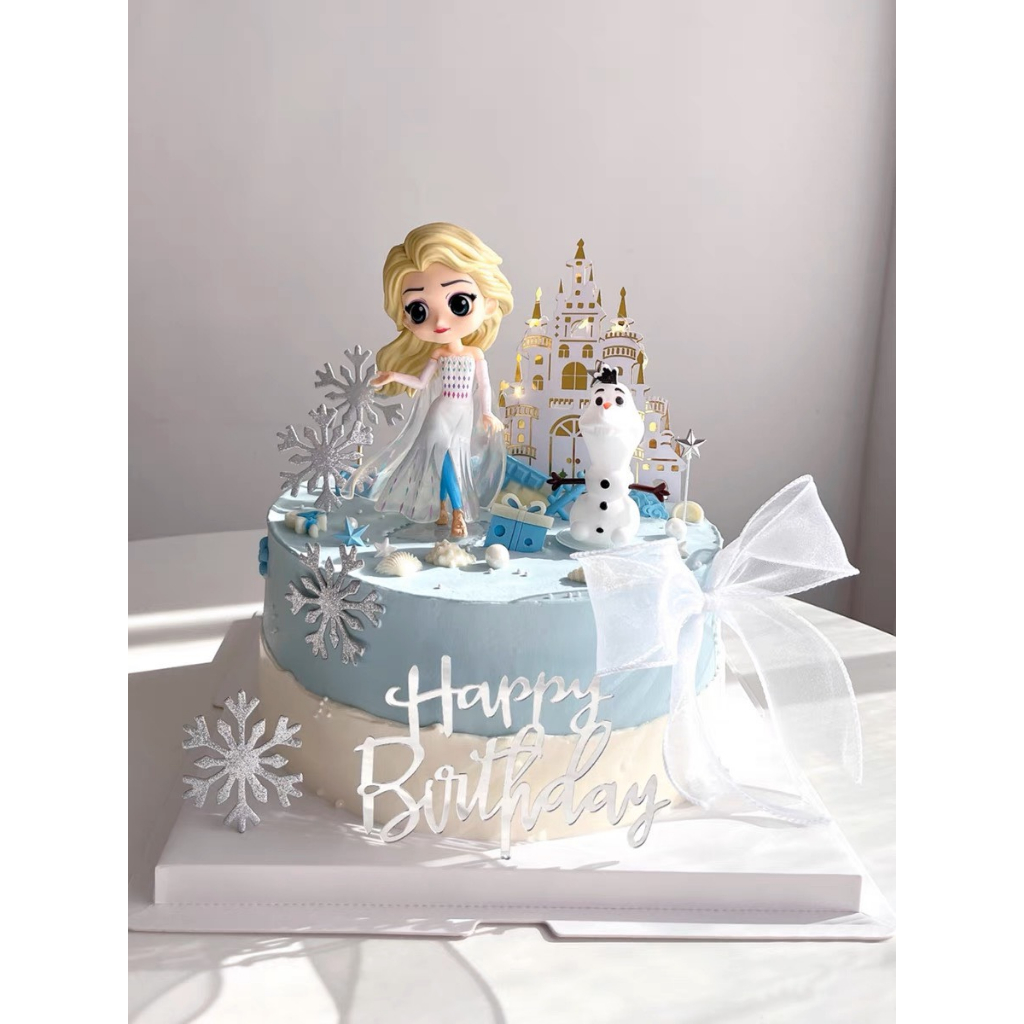 - Công chúa Elsa váy trắng- Trang trí bánh sinh nhật bánh kem