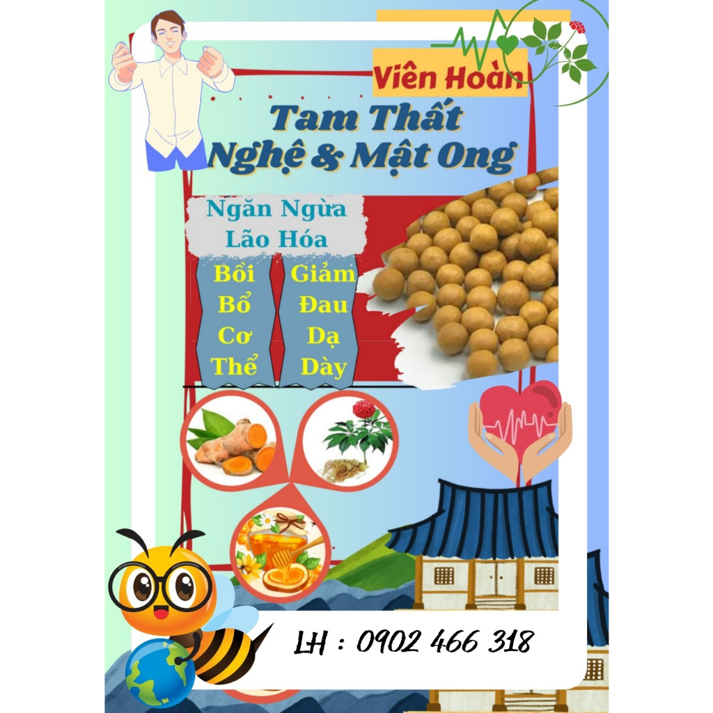 Tam Thất - Nghệ - Mật Ong, cải thiện dau dạ dày, dưỡng nhan, 30 túi nhỏ