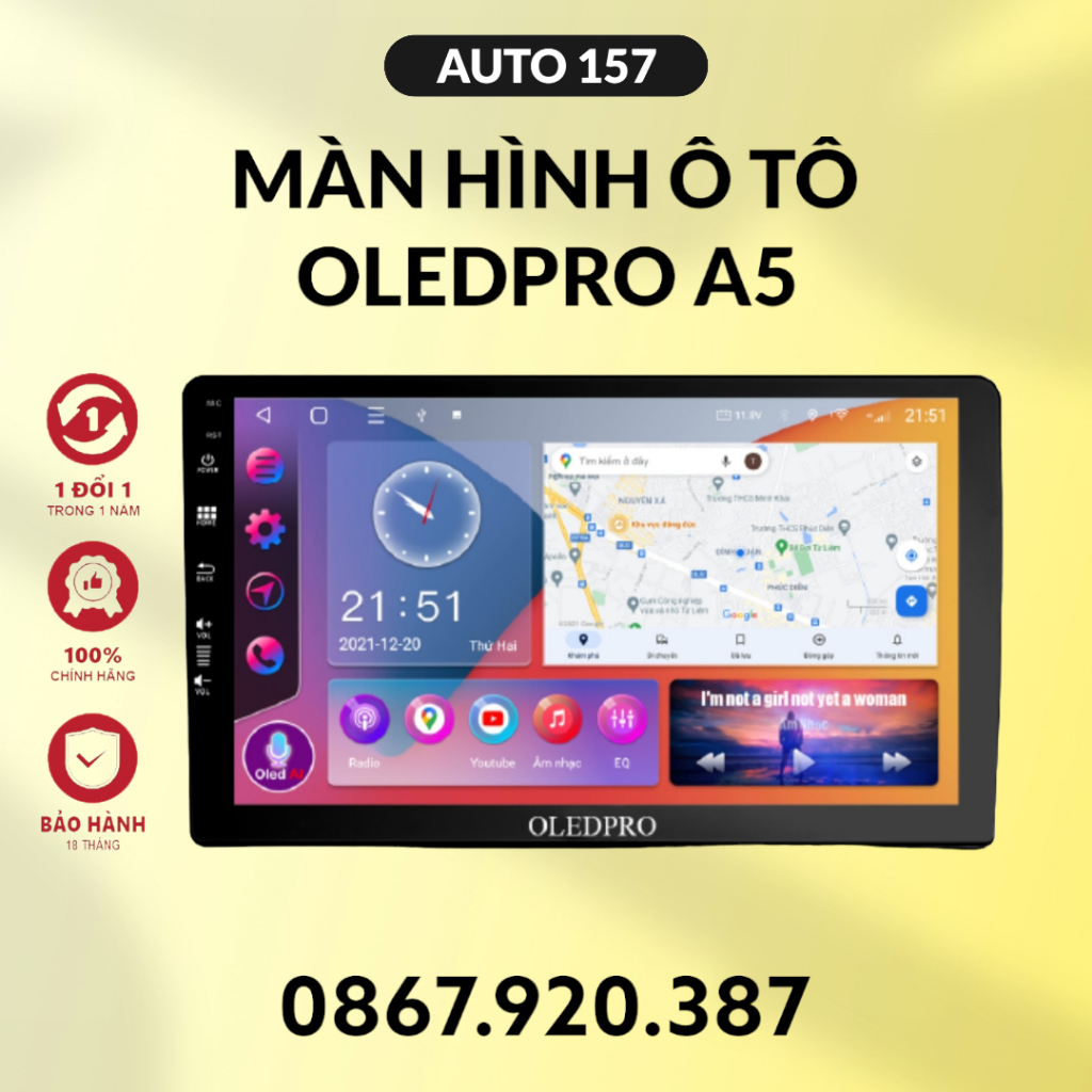 Màn hình Android Ô Tô Oled Pro A5, thay thế màn hình Oled C2, nâng cấp từ Chip 4 nhân lên Chip 8 nhân Bảo hành 18 tháng