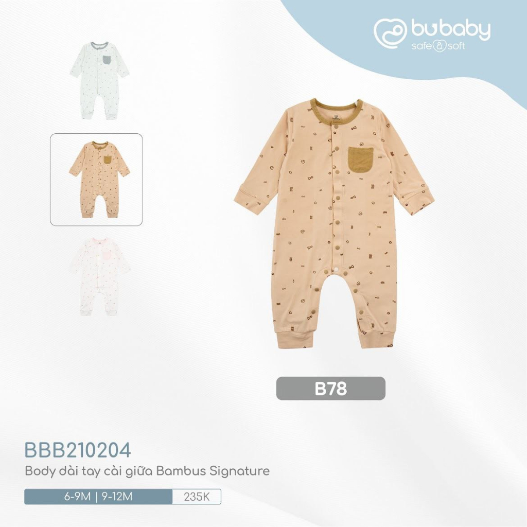 BUBABY Body dài tay cài giữa Bambus Signature áo liền quần