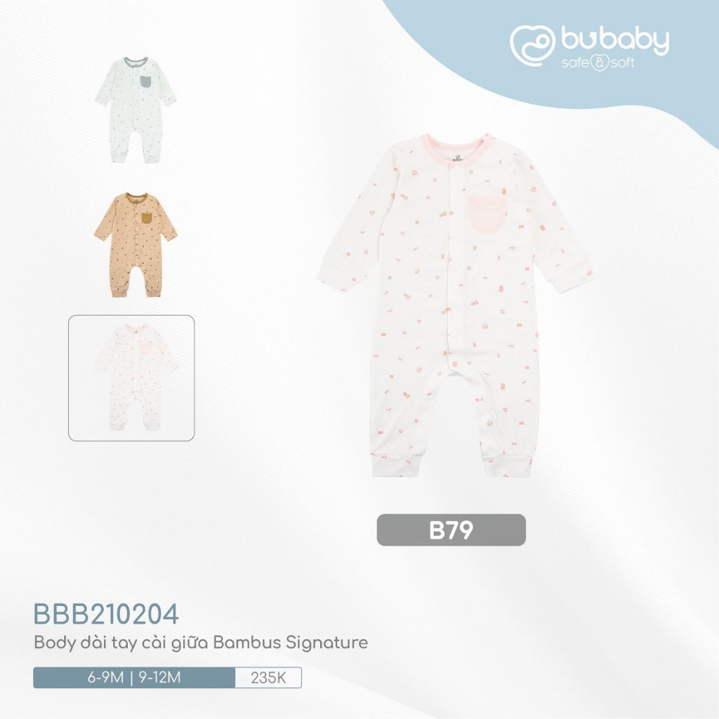 BUBABY Body dài tay cài giữa Bambus Signature áo liền quần
