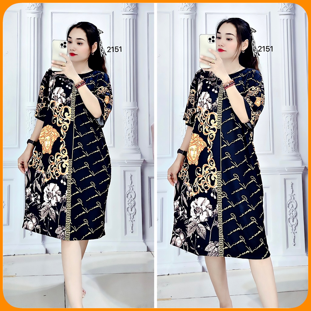 (55kg đến 85kg) Đầm Suông Thun 3D Big Size Chất thun co giãn - D2151