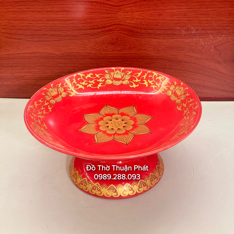 Bộ đồ thờ thần tài, gia tiên màu đỏ gấm, bát hương sứ màu đỏ