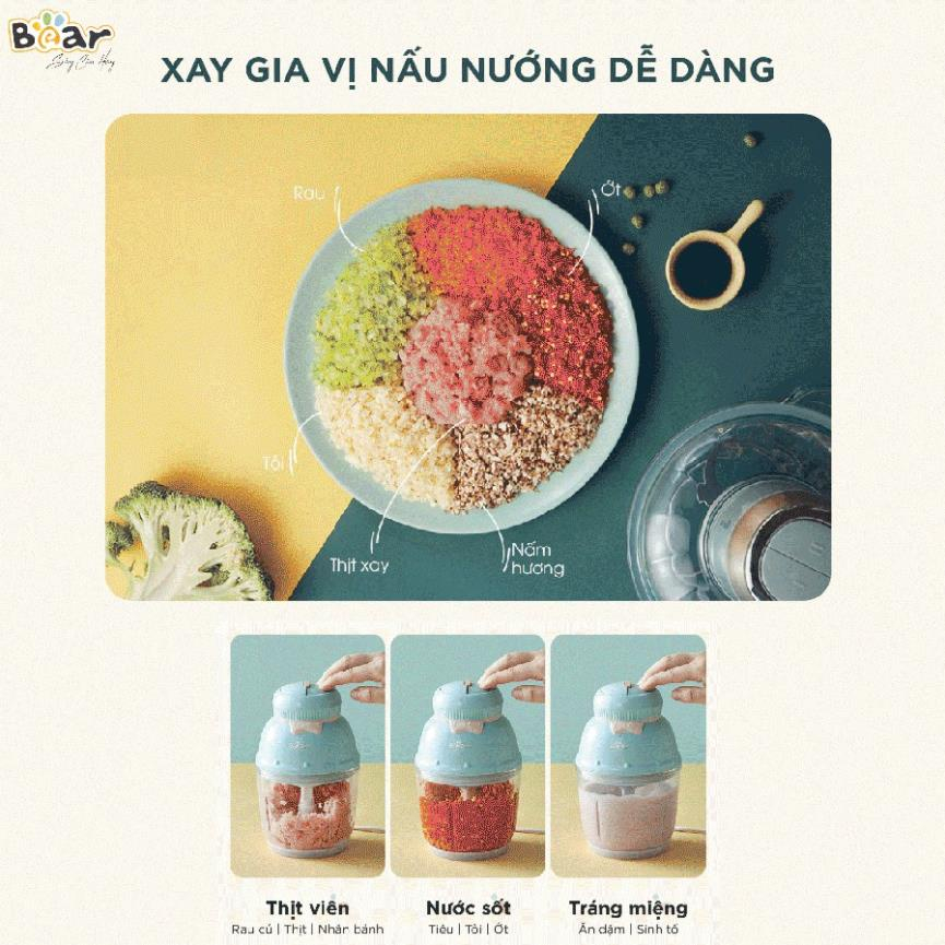 Máy Xay Mini Bear B03V2 300ml Ăn Dặm Cho Bé Cối Thủy Tinh - Xay Nhuyễn Cả Sản Phẩm Chín Và Sống