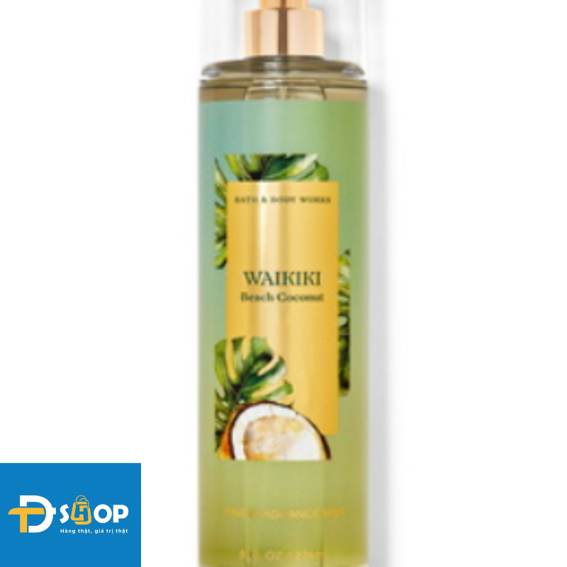 Xịt thơm body mist Waikiki Beach Coconut Bath And Body Works 236ml