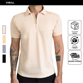 Áo nam polo màu manila phối khoá zip vải waffle - manila waffle zipped polo v vrcl viral clothing