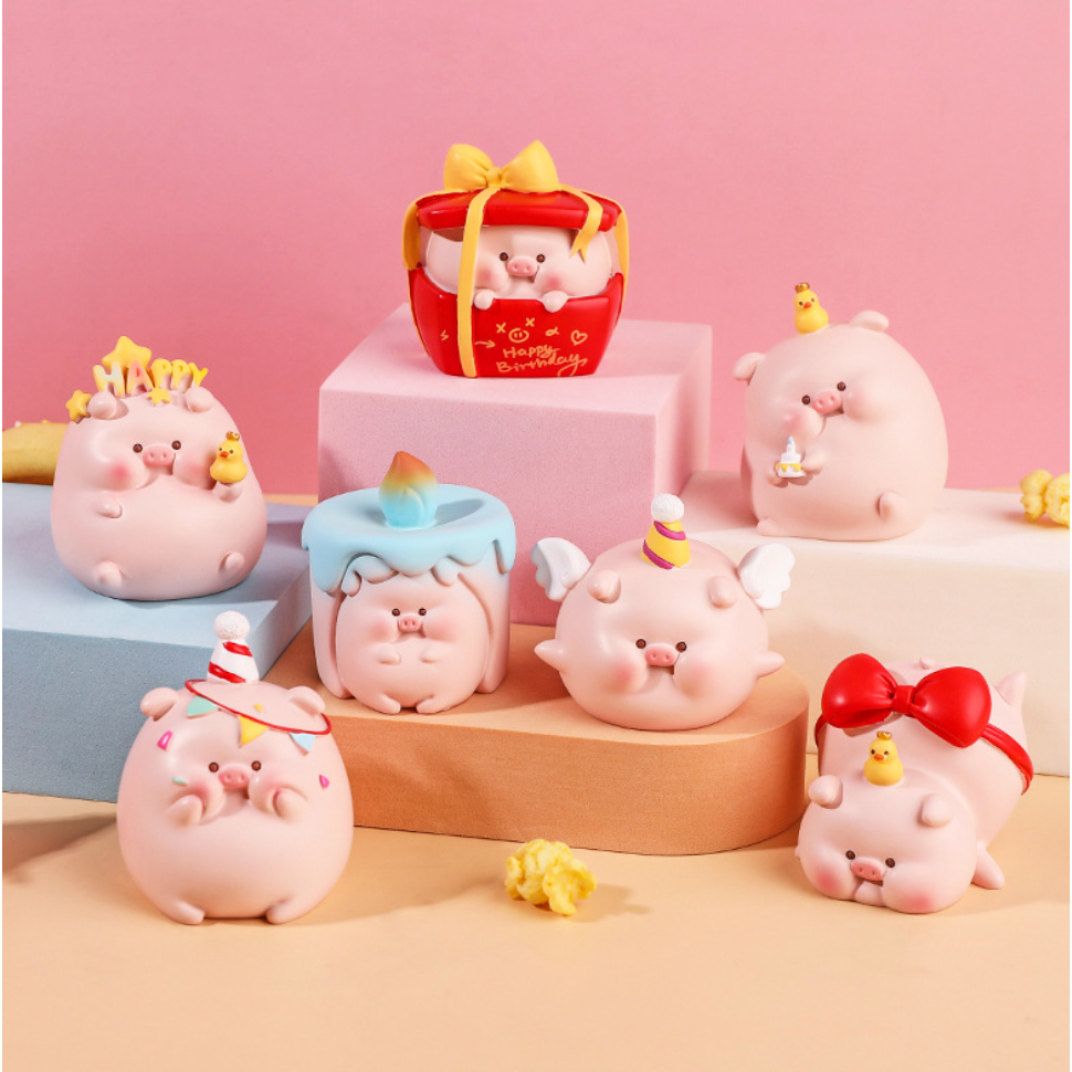 Hộp ngạc nhiên mù blind box mô hình nhân vật lợn heo Lulu sinh nhật mập ú