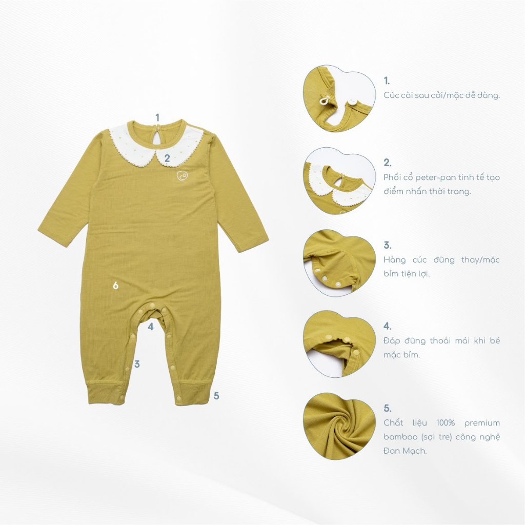 Bu baby - Bộ body dài tay cài sau Bambus Glory BBB211000 - Không tất