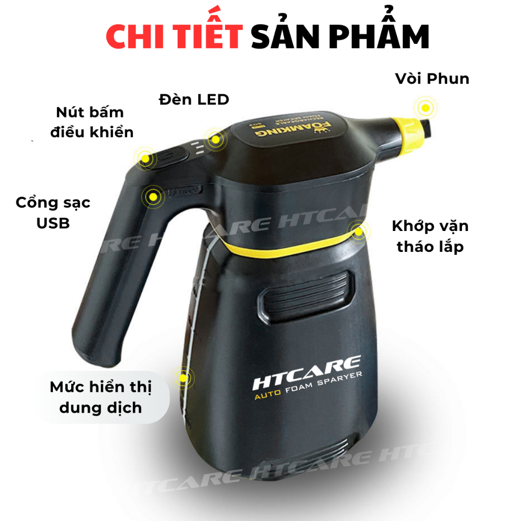 Bình Xịt Bọt Tuyết dùng PIN Cao Cấp, TỰ ĐỘNG dành cho Ô Tô & Xe Máy rửa xe tại Nhà