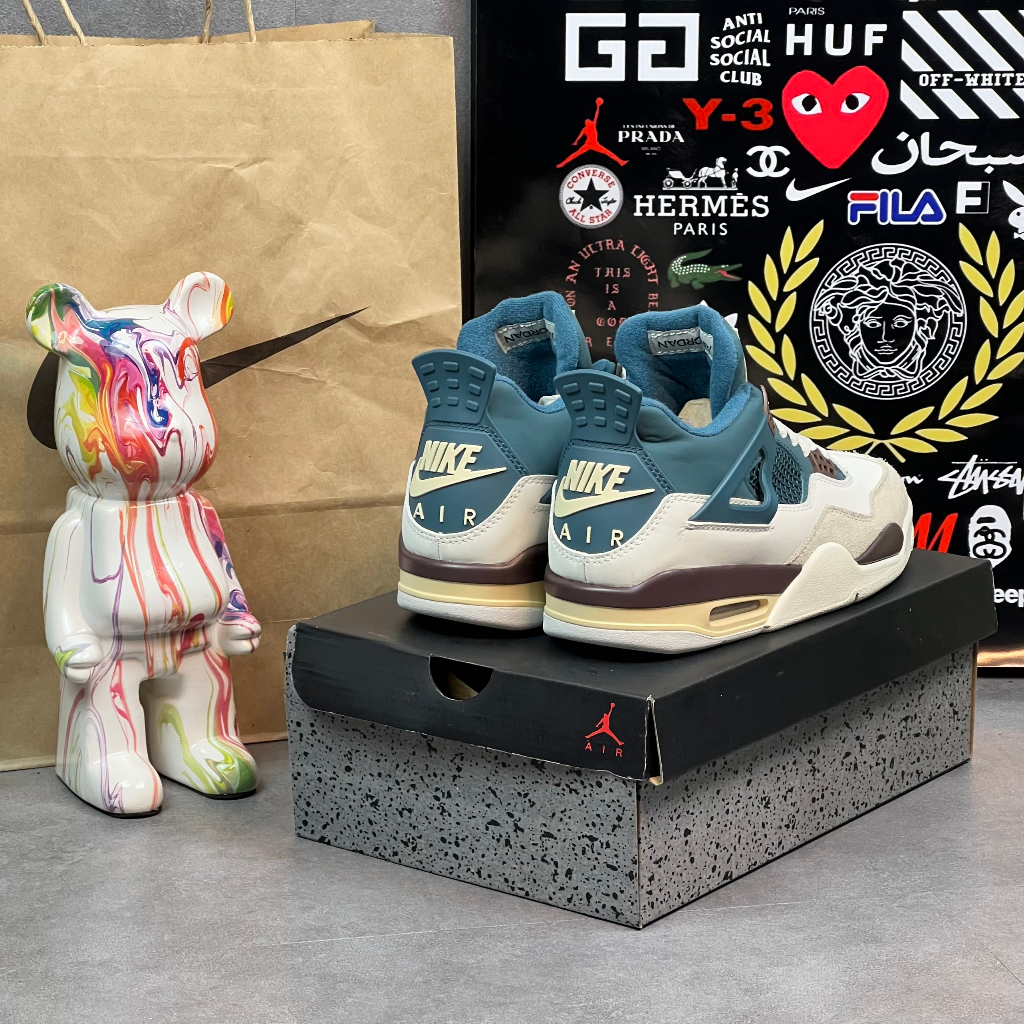 Giày Thể Thao Jd4 Snorlax Custom Jordan 4 Phối Màu Xanh Dương Trắng Sữa