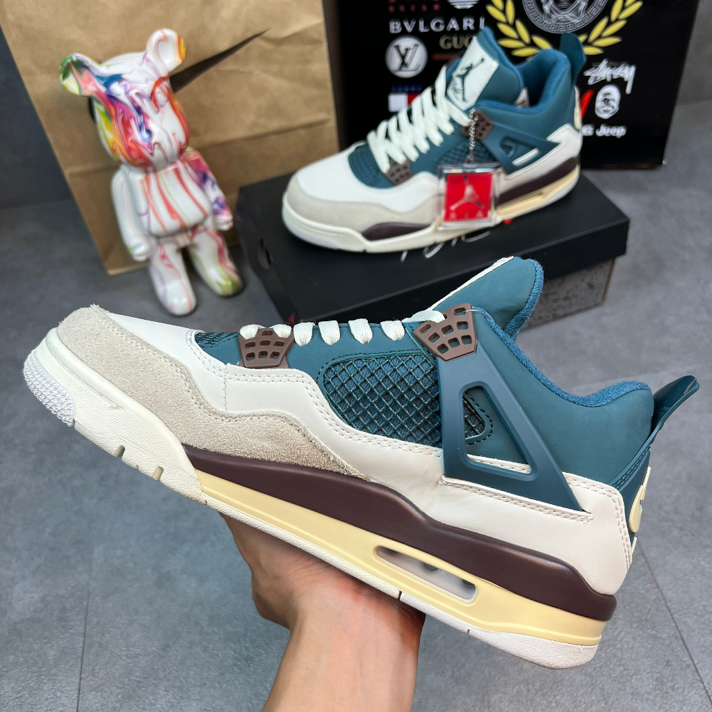 Giày Thể Thao Jd4 Snorlax Custom Jordan 4 Phối Màu Xanh Dương Trắng Sữa